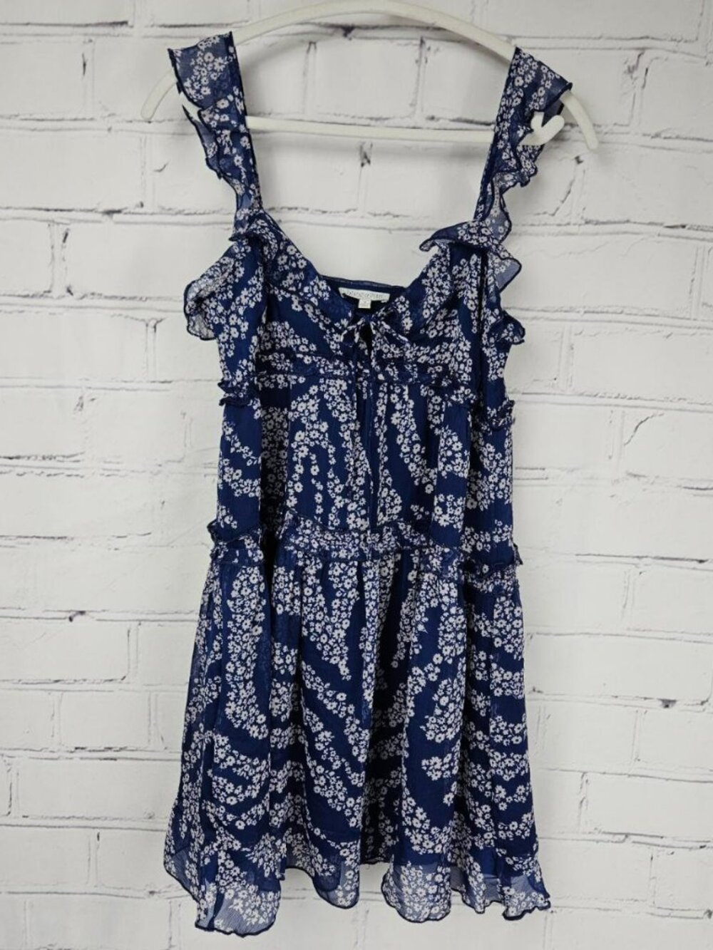 Babydoll Blue Floral Ruffle Mini Dress Womens S Patrons of Peace Empire Waist
